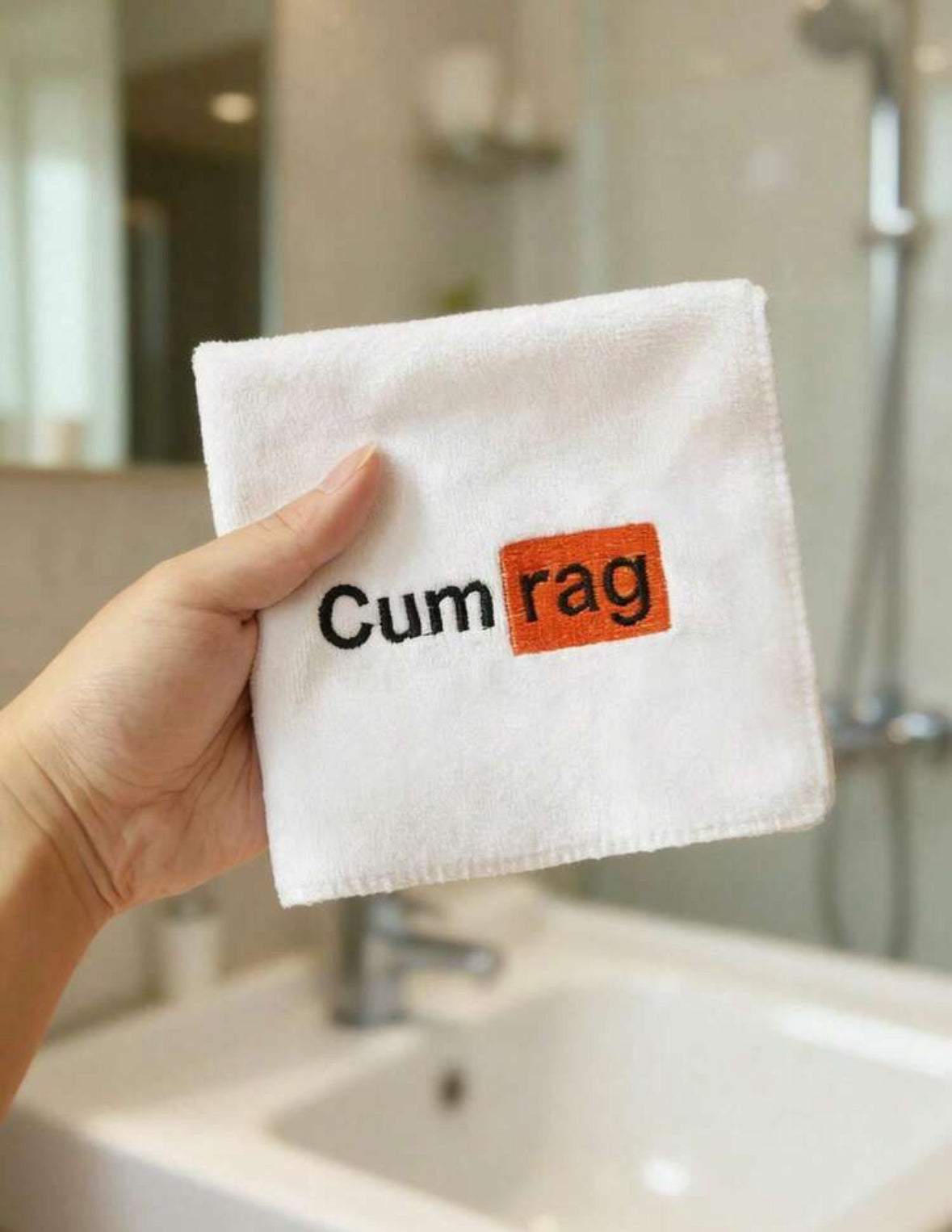 Soft Microfiber Orange-White Embroidered Funny Creative Hand Towel, Humorous Adult Gift For Girlfriend/Wife