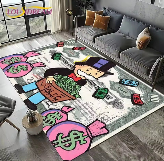 White/Pink Rich Man Game Monopoly Dollar Cartoon Rug