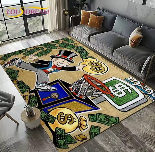 Golden Rich Man Monopoly Dollar Cartoon Rug
