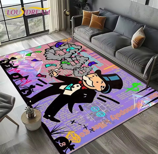 Purple/Black Rich Man Game Monopoly Dollar Cartoon Rug
